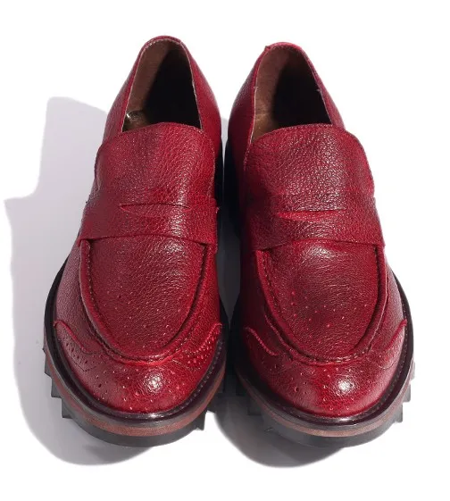 Men's Burgundy Leather Platforms Oxfords Loafers