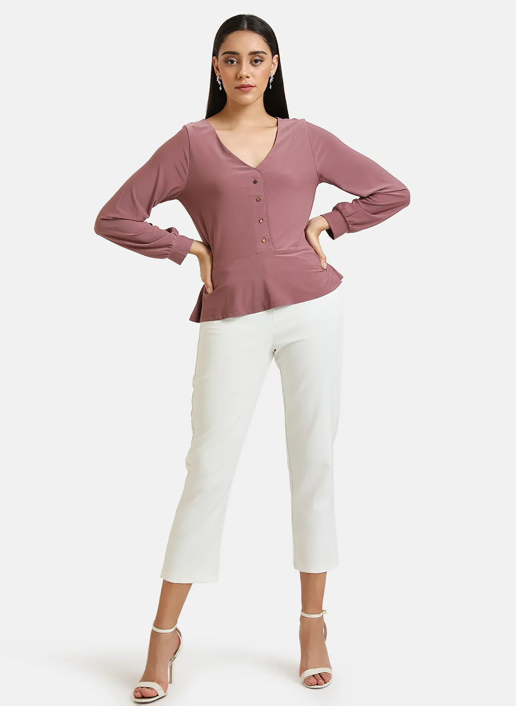 Button Front Peplum Jersey Top