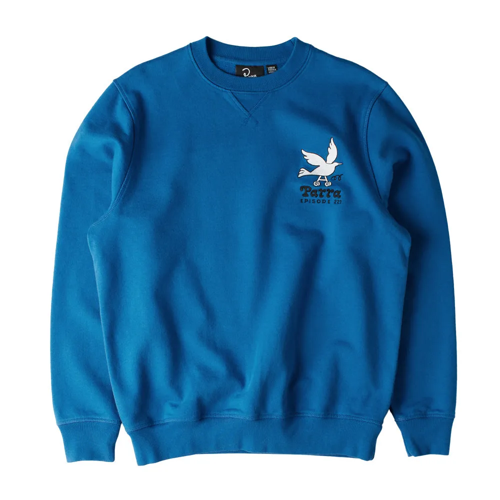 BY PARRA WHEEL CHESTED BIRD CREW NECK SWEATSHIRT // BLUE