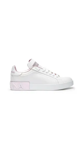 White Pink Calfskin Nappa Portofino Sneakers