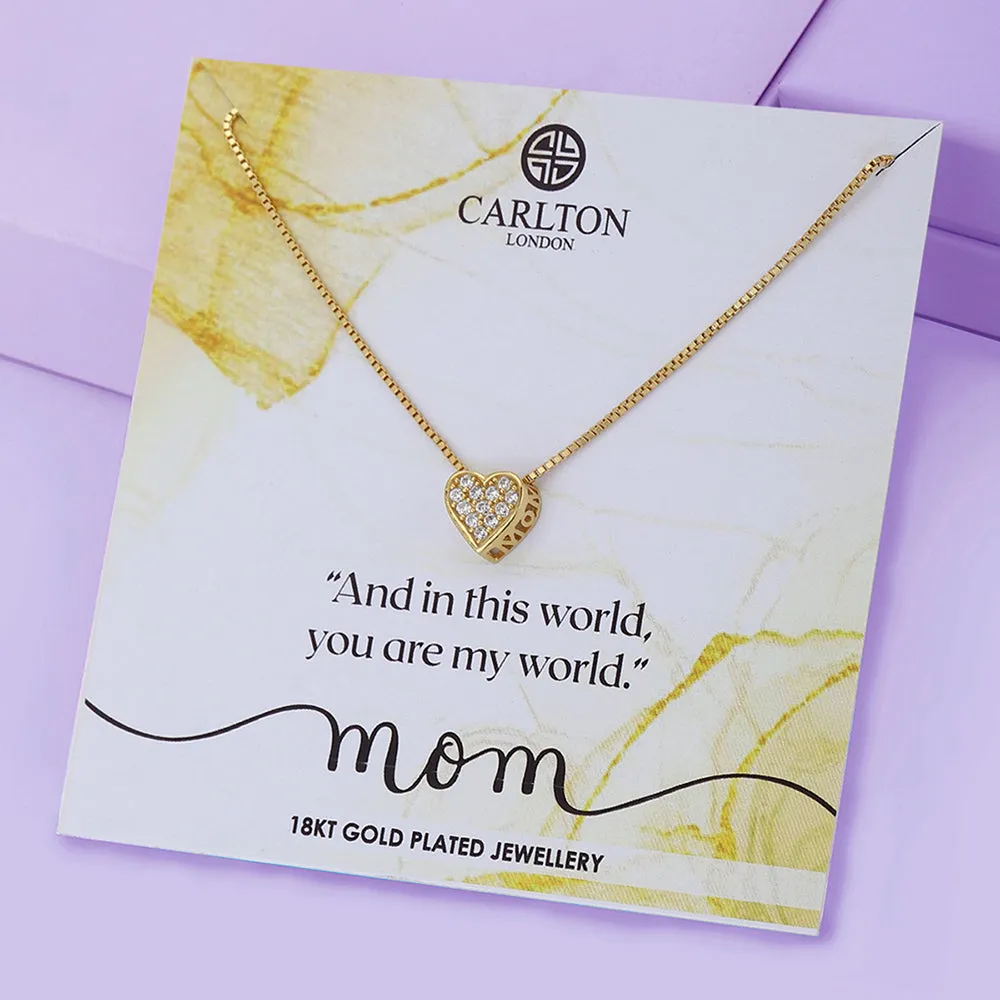 Carlton London Women'S Gift Card Jewellery-18K Gold Plated Heart Shaped Cubic Zirconia Pendant With Chain Fjn4101