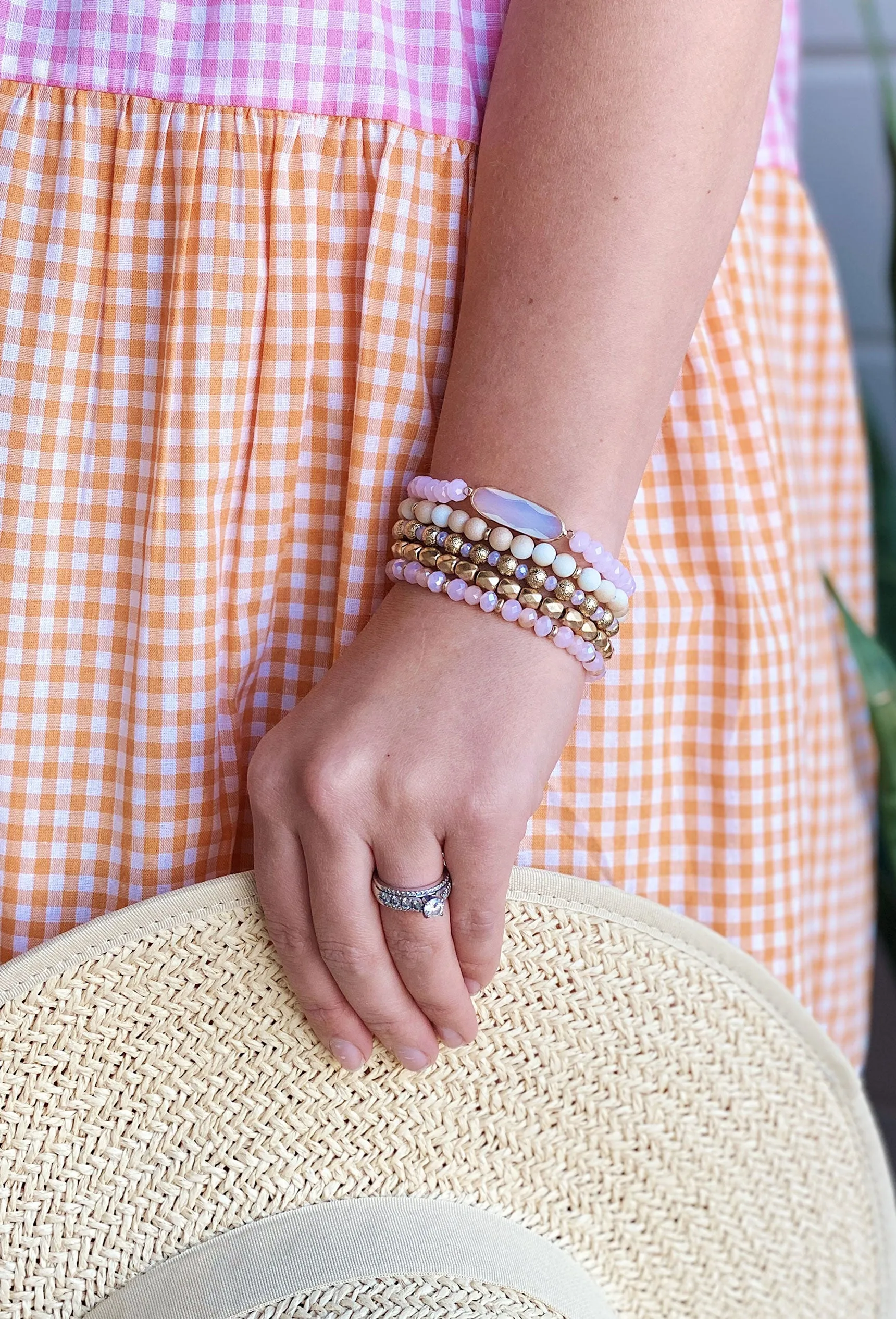 Pink Beaded Bracelet Set with Cascading Design