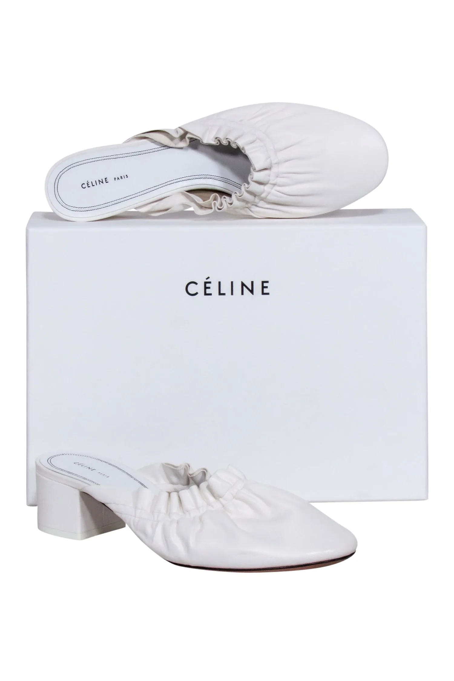 Celine - White Ruffle Closed Toe Mules Sz 8.5