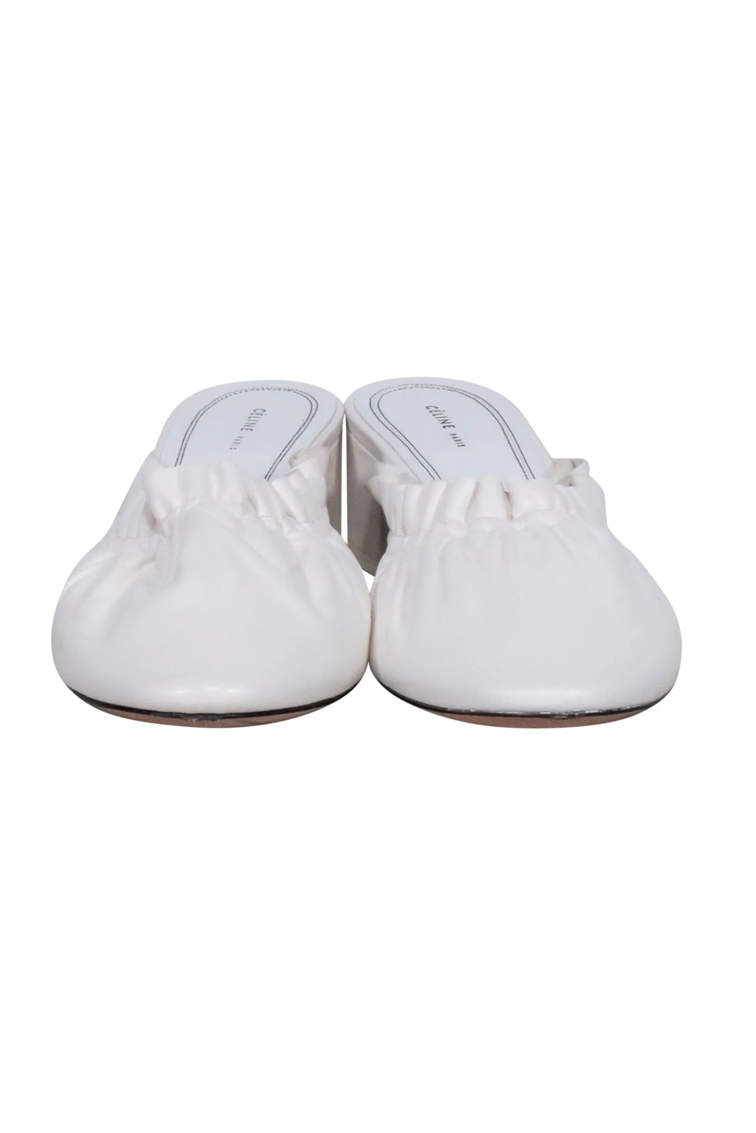 Celine - White Ruffle Closed Toe Mules Sz 8.5