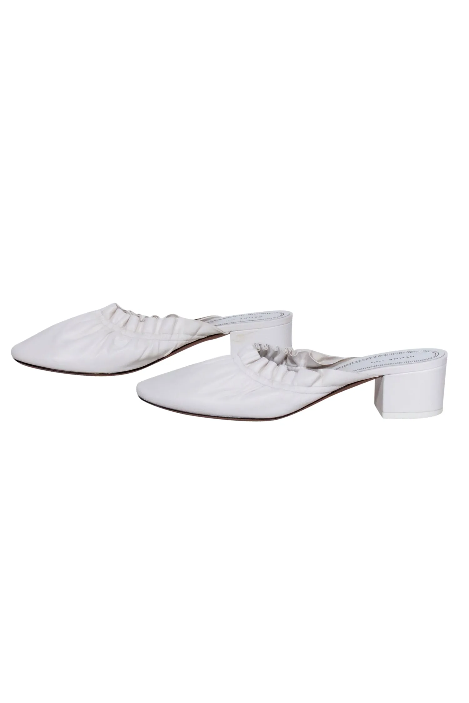 Celine - White Ruffle Closed Toe Mules Sz 8.5