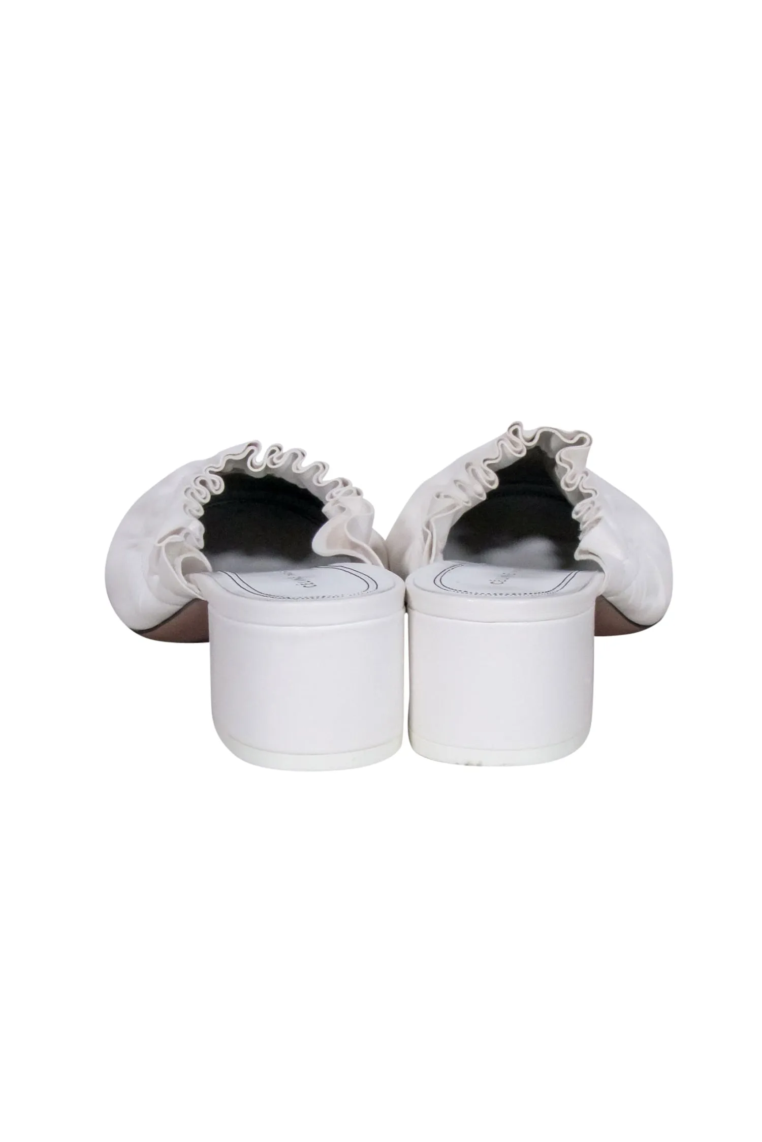 Celine - White Ruffle Closed Toe Mules Sz 8.5