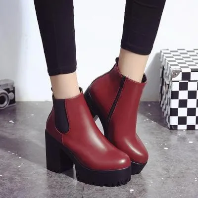 Thick Heel Leather Women's Ankle Winter Boots Flat Platform Chelsea 2019