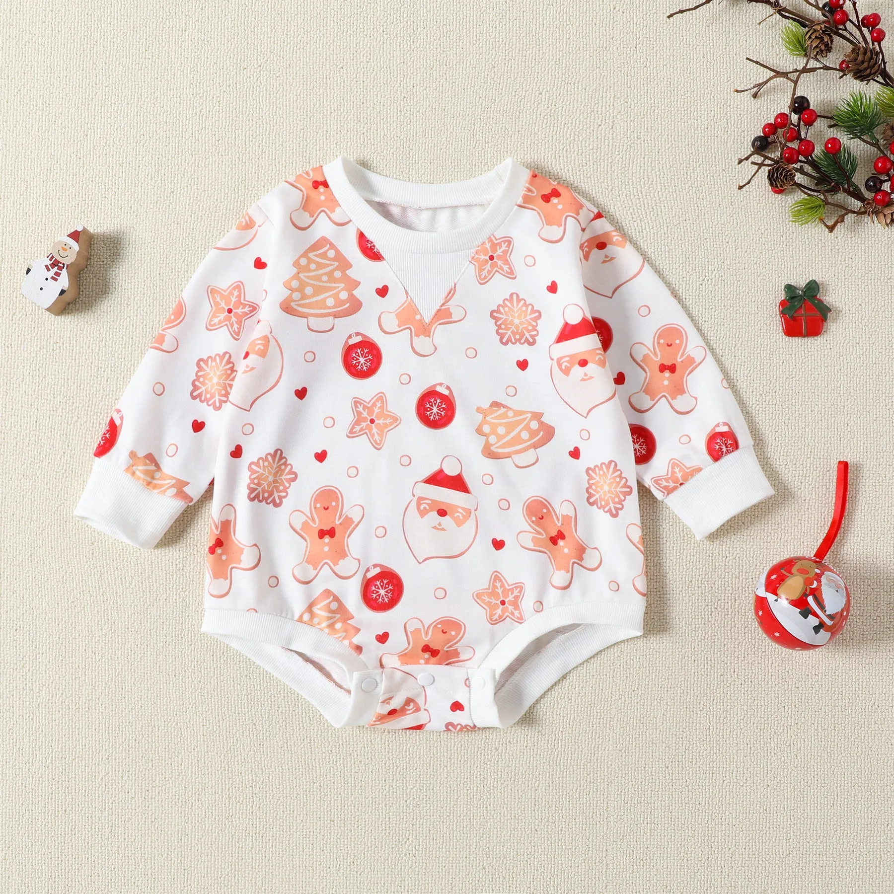 Christmas Rompers for Baby Girls with Cartoon Print - Wholesale 23102405