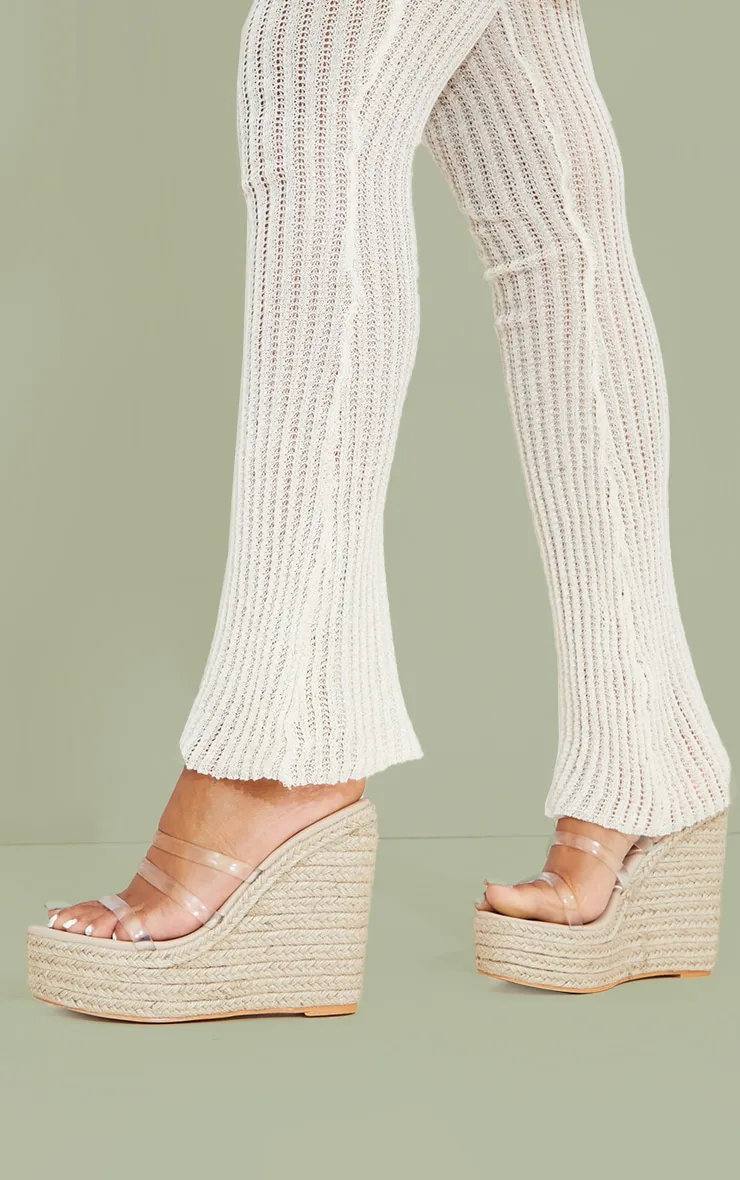 Clear Strap Raffia Wedges