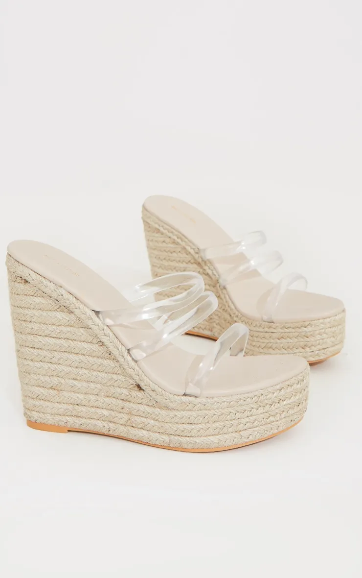 Clear Strap Raffia Wedges