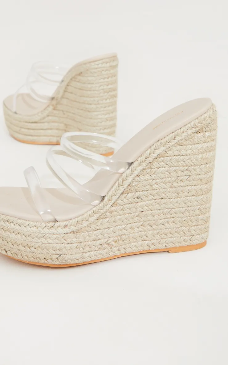 Clear Strap Raffia Wedges