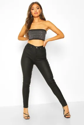 Coated Faux Leather High Rise Skinny Jeans