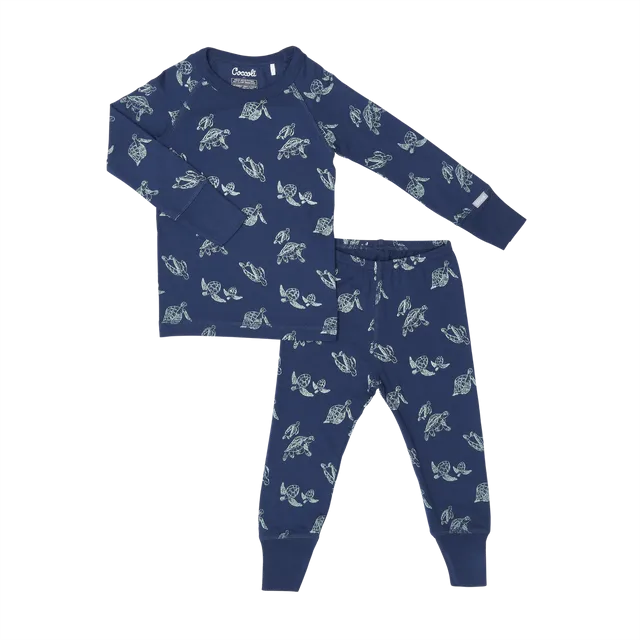 Coccoli Pajama Kid Turtle Marine Blue Cotton-Modal