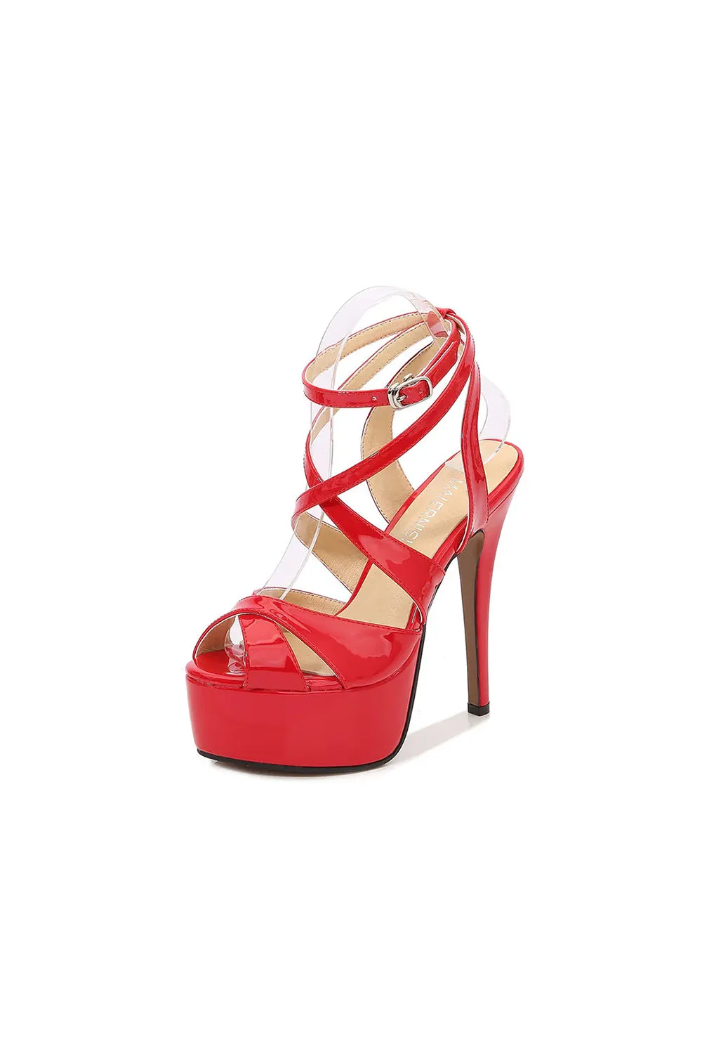 Colored Platform Cross Strap Heels