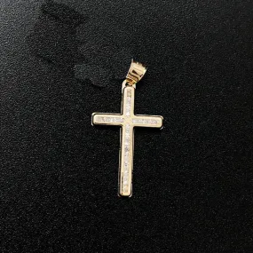 Cross Channel Set CZ 10K Yellow Gold Pendant