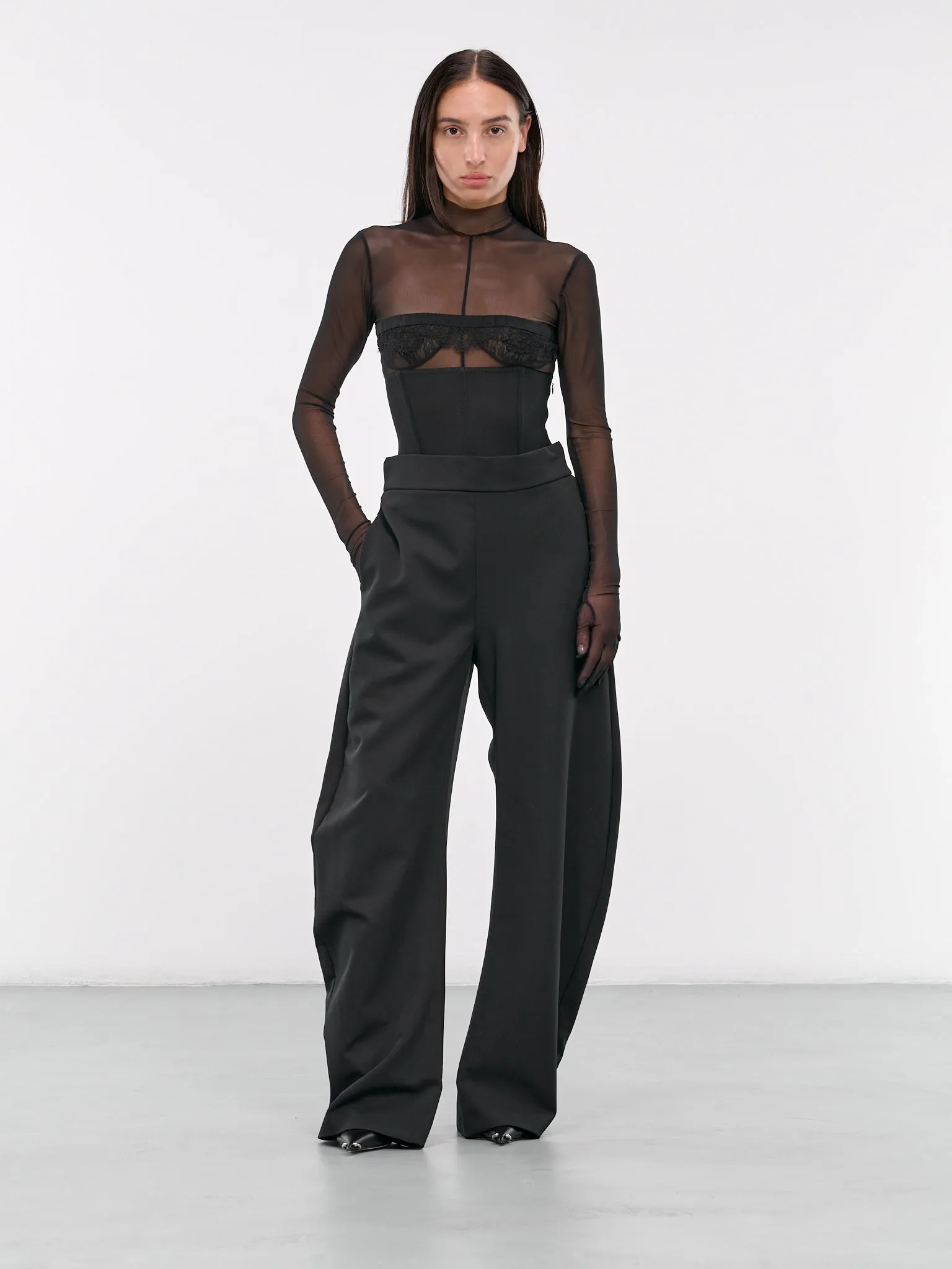 Curved Leg Trousers (VEPZ30054C-VZE051C-BLACK)