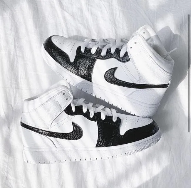 Custom Air Jordan 1 Black Swoosh Panda Sneakers