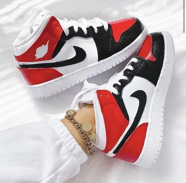 Custom Air Jordan 1 Black Swoosh Rose Red Sneakers