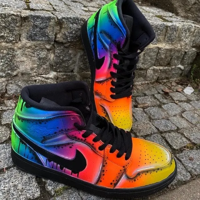 Custom Air Jordan 1 Mid Neon Flash Unique Handpainted Sneakers