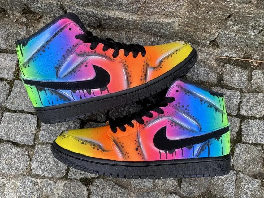 Custom Air Jordan 1 Mid Neon Flash Unique Handpainted Sneakers