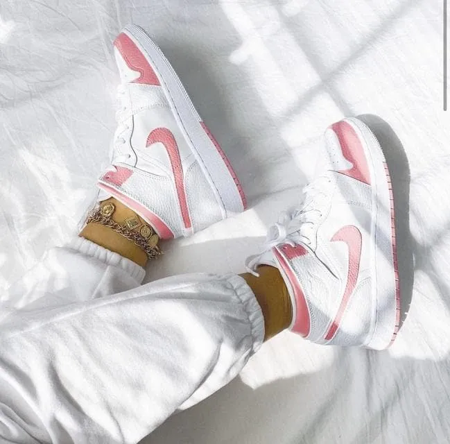 Custom Air Jordan 1 White Swoosh Pink Sneakers