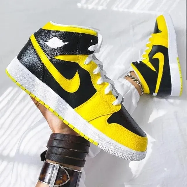 Custom Air Jordan 1 Yellow Swoosh Sneakers