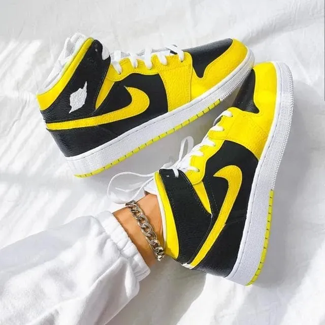 Custom Air Jordan 1 Yellow Swoosh Sneakers