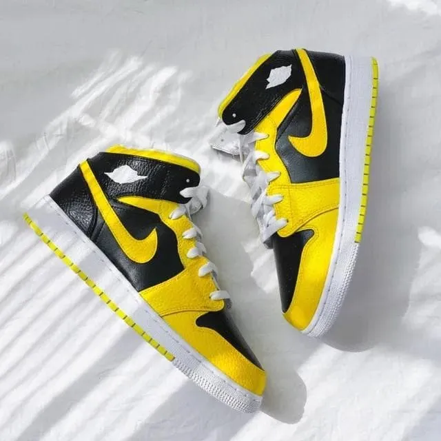 Custom Air Jordan 1 Yellow Swoosh Sneakers