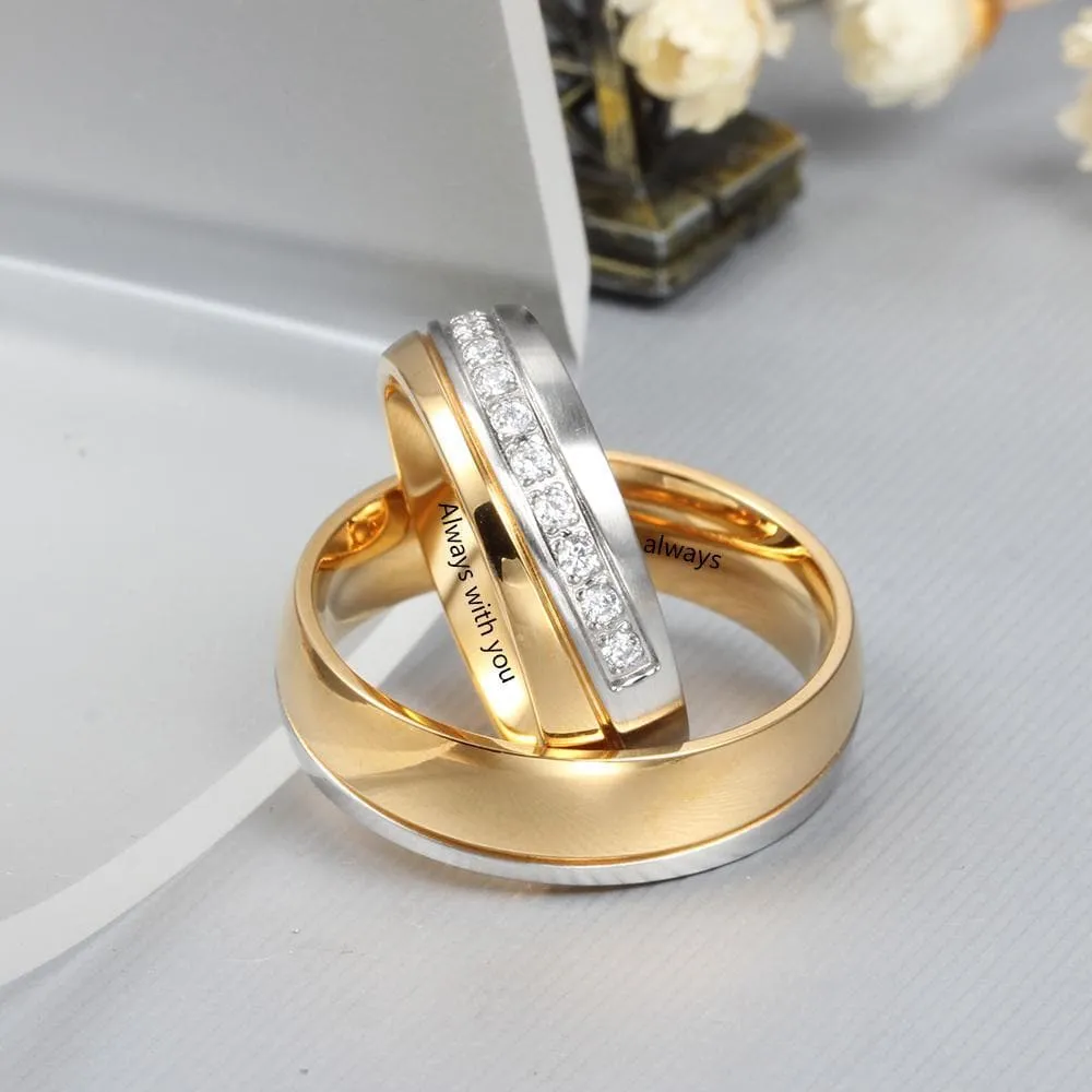 Customized Couple Ring Set with Zirconia Stones