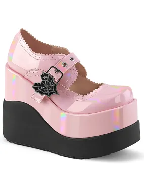 Pink Holographic Spider Buckle Platform Shoes