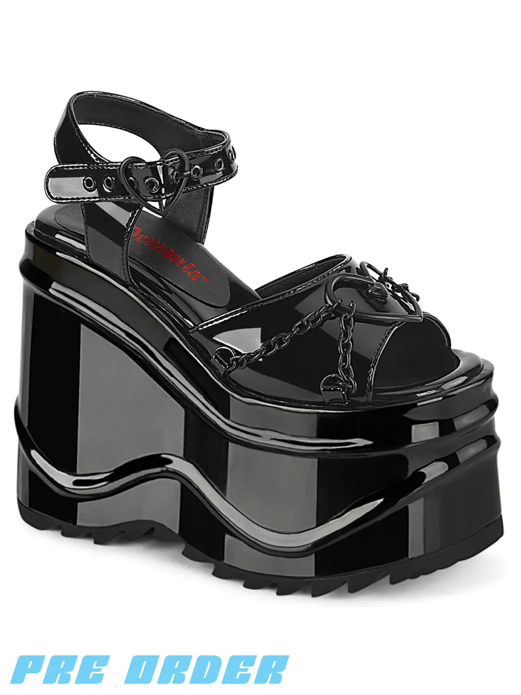 Black Patent Demonia Wave-09 Shoes Available for Pre Order