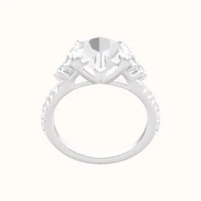 Diamond Band with Marquise & Round Diamond Sidestones Engagement Ring With Low Set Four Prong Head