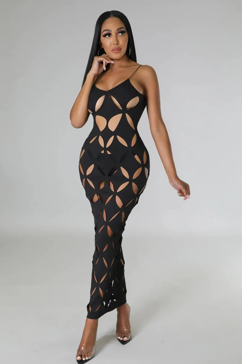 Diamond Cut Out Spaghetti Strap Bodycon Maxi Dress