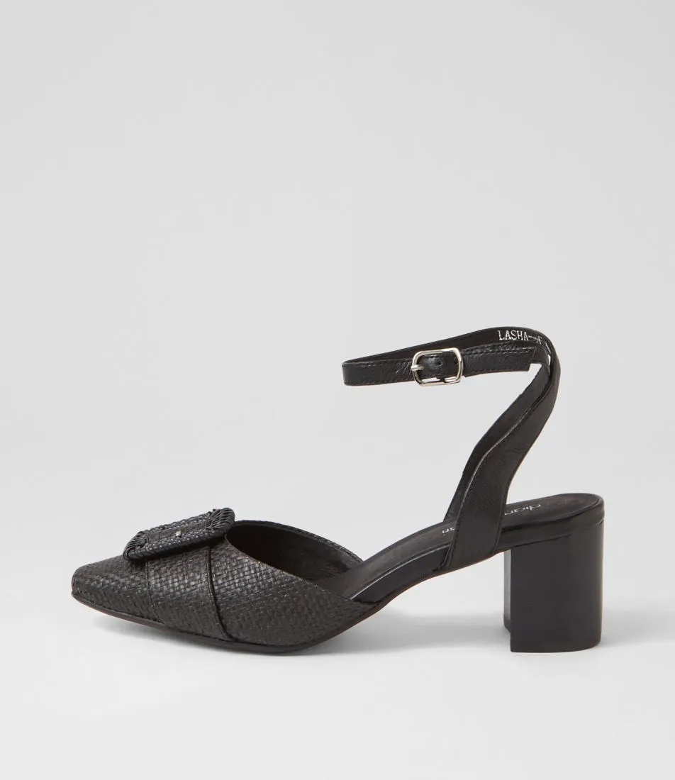 DIANA FERRARI Lasha Black Woven Leather Heels