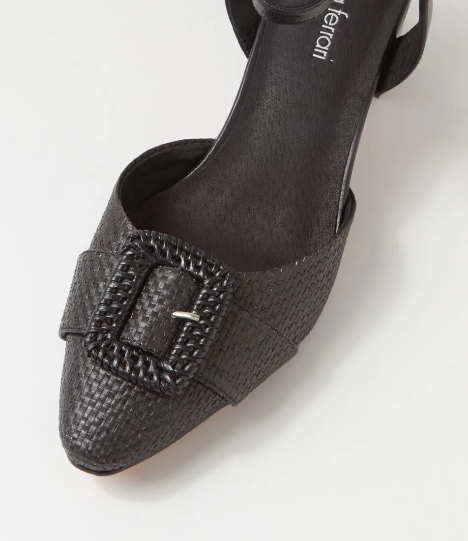 DIANA FERRARI Lasha Black Woven Leather Heels