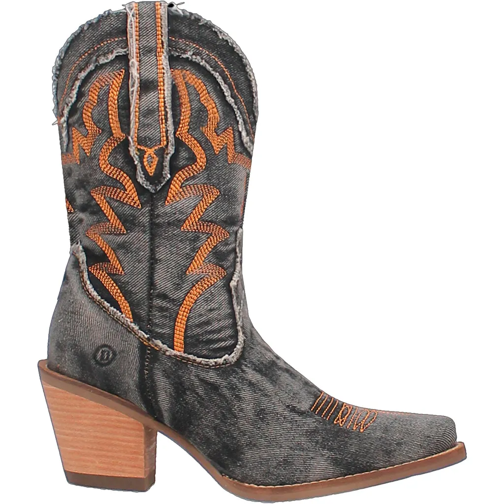 Dingo Women's Black Denim Almond Toe Western Boot Size 9