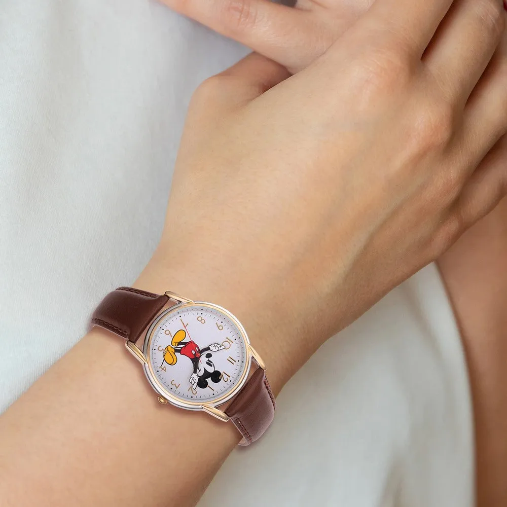 Disney Adult Size Brown Strap Mickey Mouse Watch with Moving Arms.