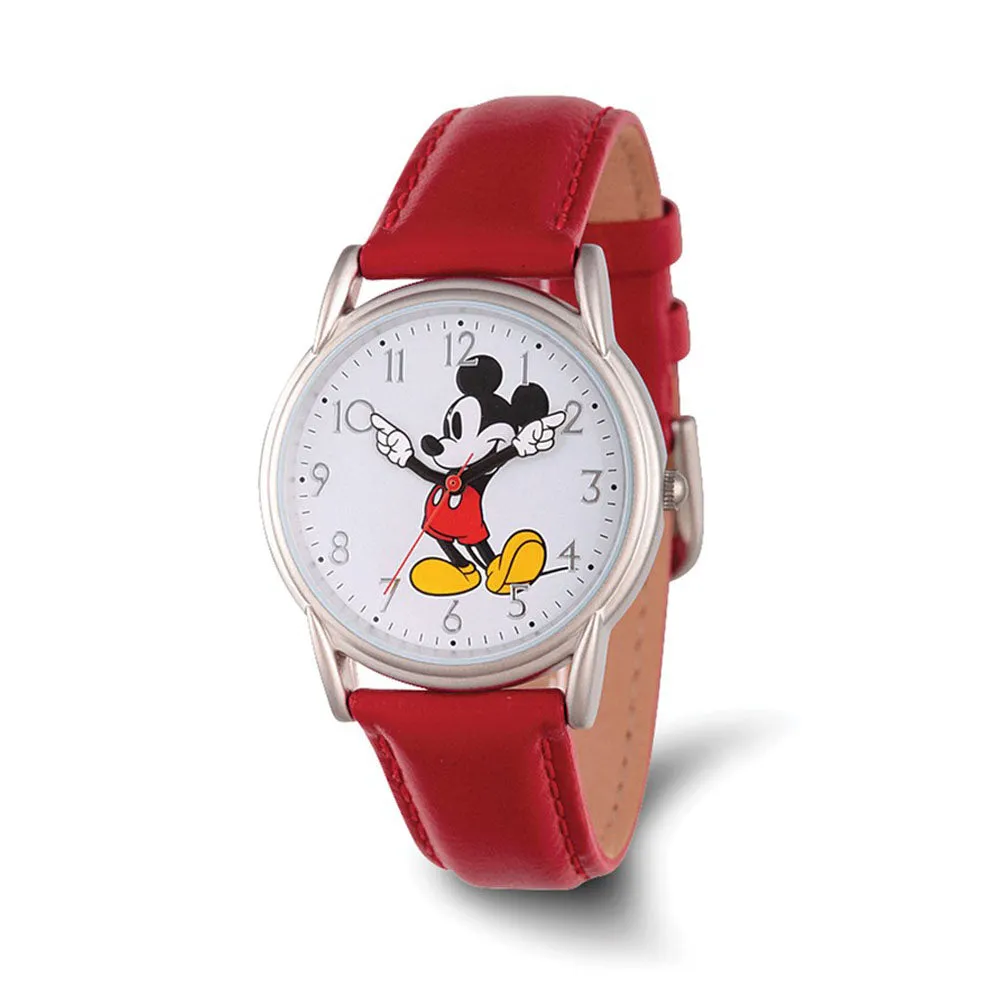 Disney Women's Red Strap Mickey Mouse Watch with Moving Arms - 35mm Size