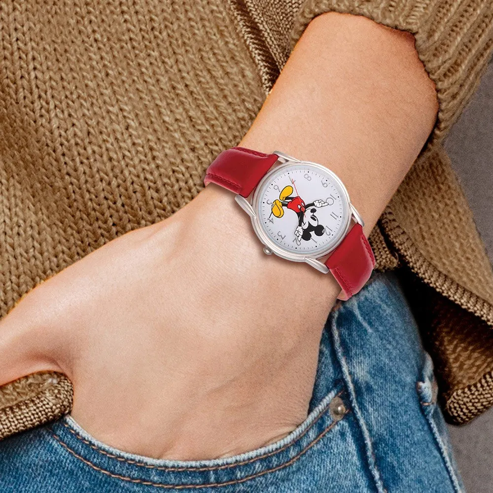 Disney Women's Red Strap Mickey Mouse Watch with Moving Arms - 35mm Size