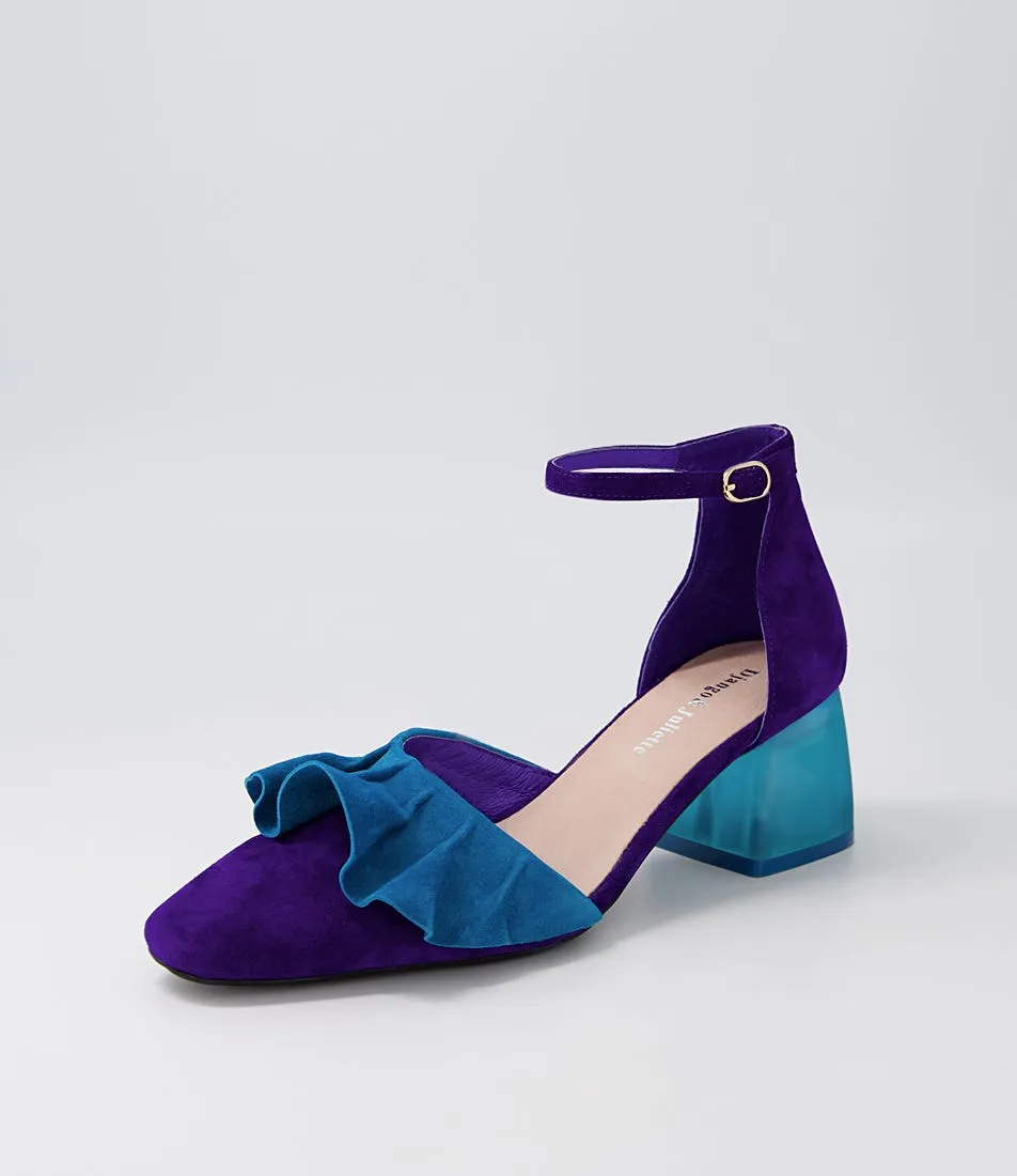 DJANGO & JULIETTE Makiko Purple Turquoise Suede Mary Jane Heels