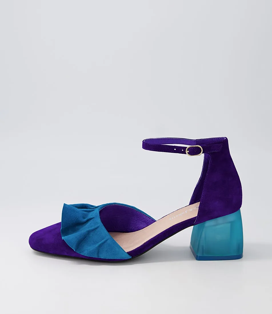 DJANGO & JULIETTE Makiko Purple Turquoise Suede Mary Jane Heels