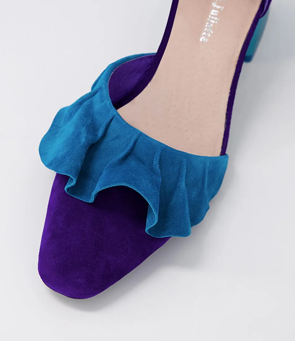 DJANGO & JULIETTE Makiko Purple Turquoise Suede Mary Jane Heels