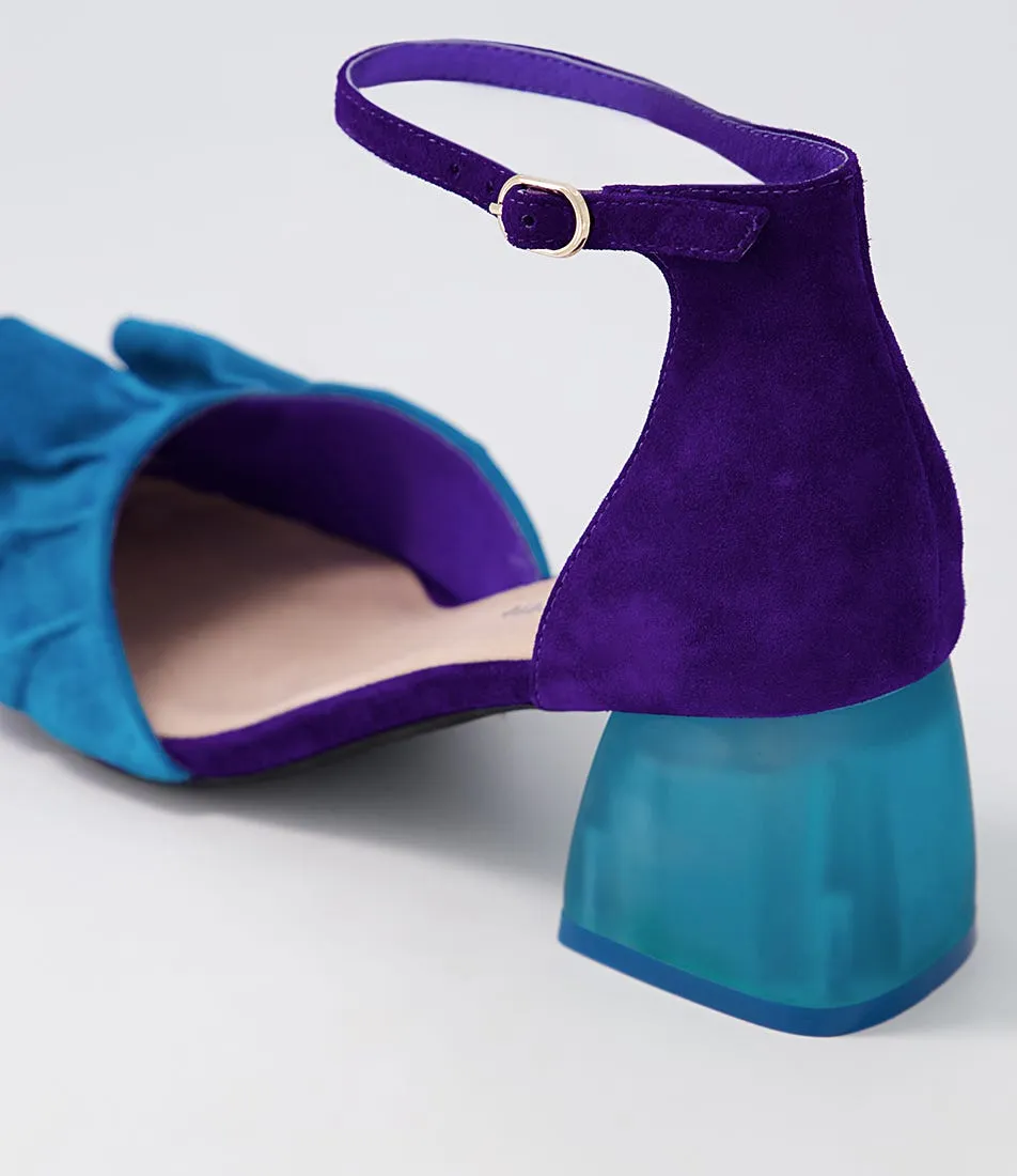 DJANGO & JULIETTE Makiko Purple Turquoise Suede Mary Jane Heels