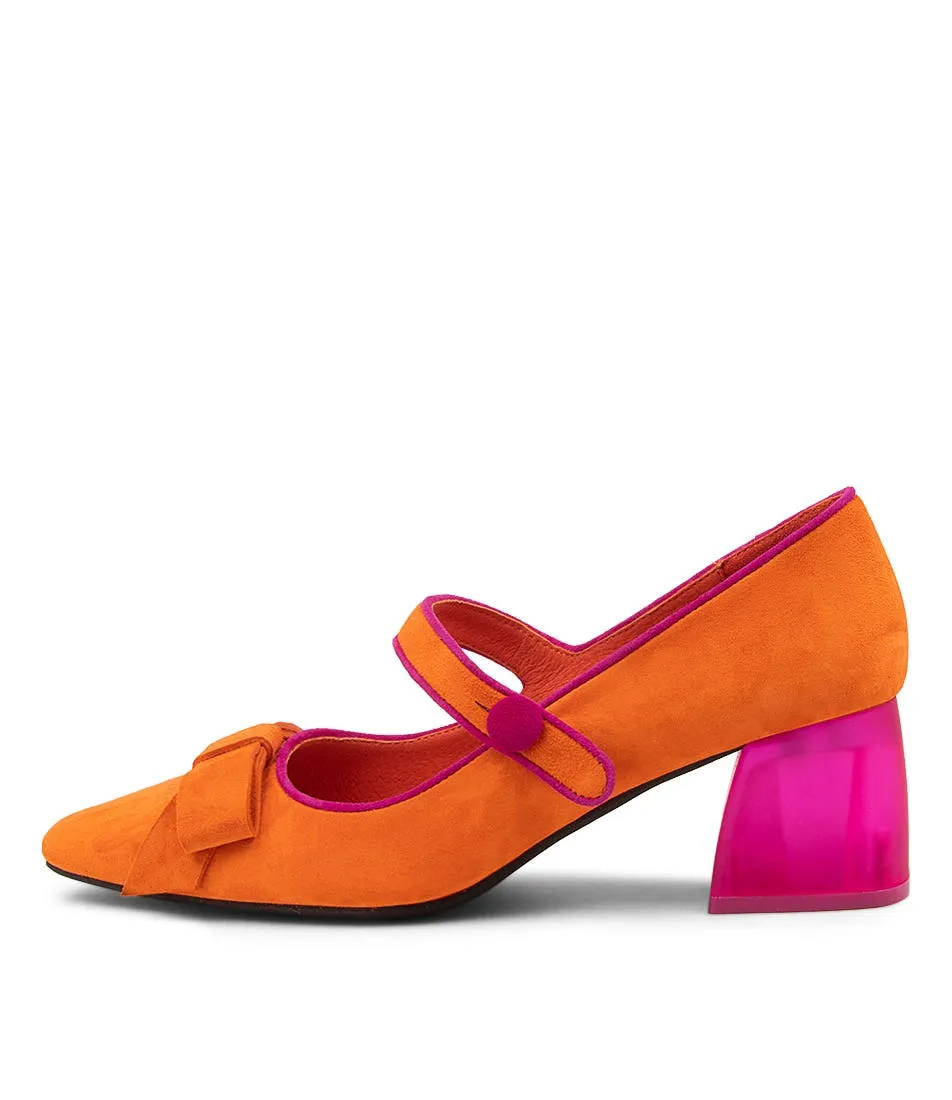 DJANGO & JULIETTE Manger Orange Fuchsia Suede Heels