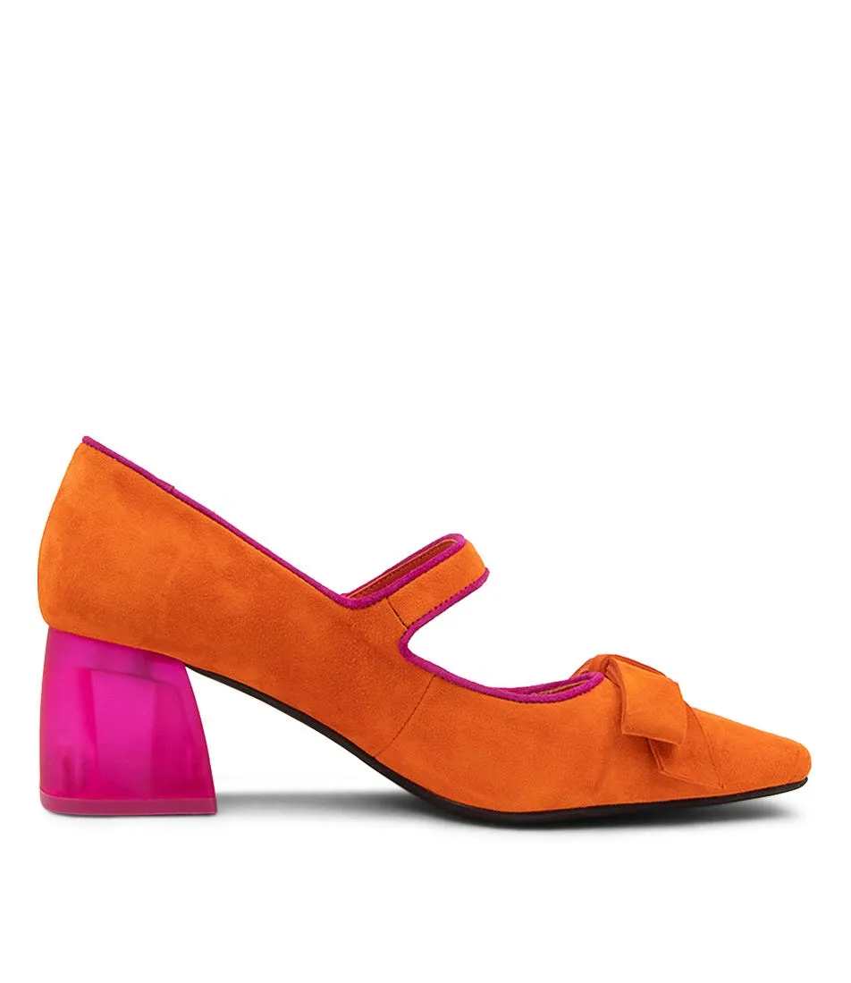 DJANGO & JULIETTE Manger Orange Fuchsia Suede Heels