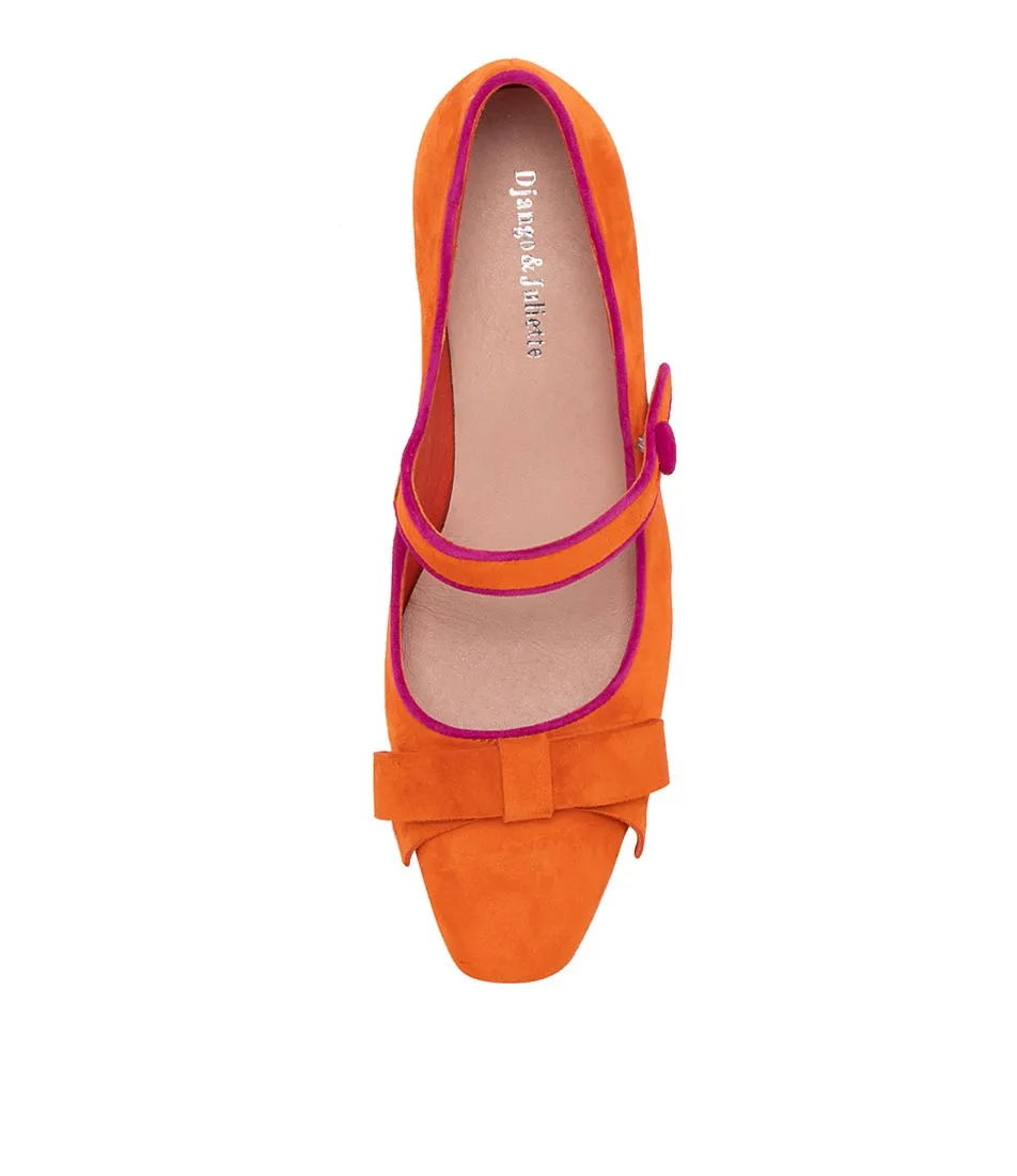 DJANGO & JULIETTE Manger Orange Fuchsia Suede Heels