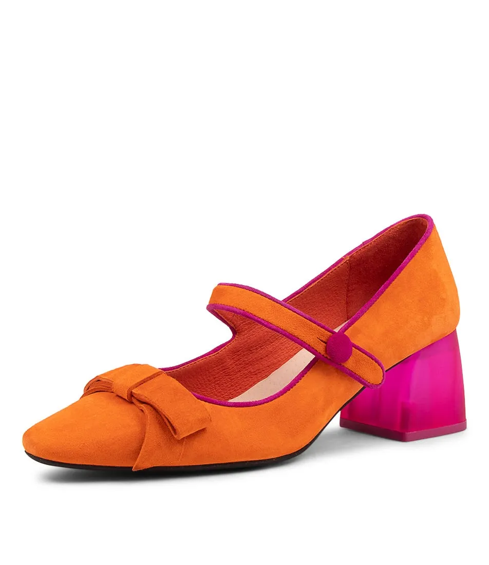 DJANGO & JULIETTE Manger Orange Fuchsia Suede Heels