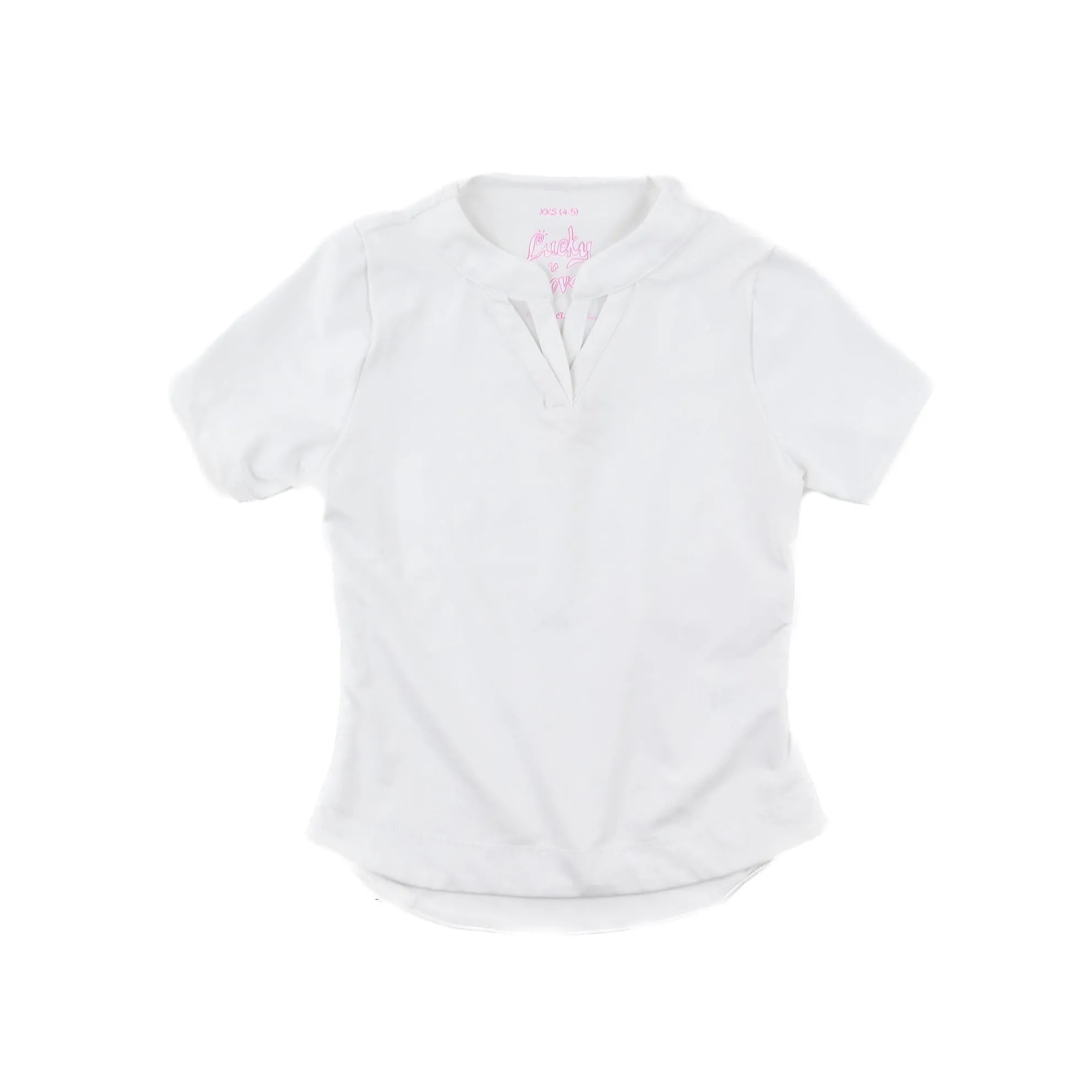 Double V Neck Short Sleeve Shirt - White