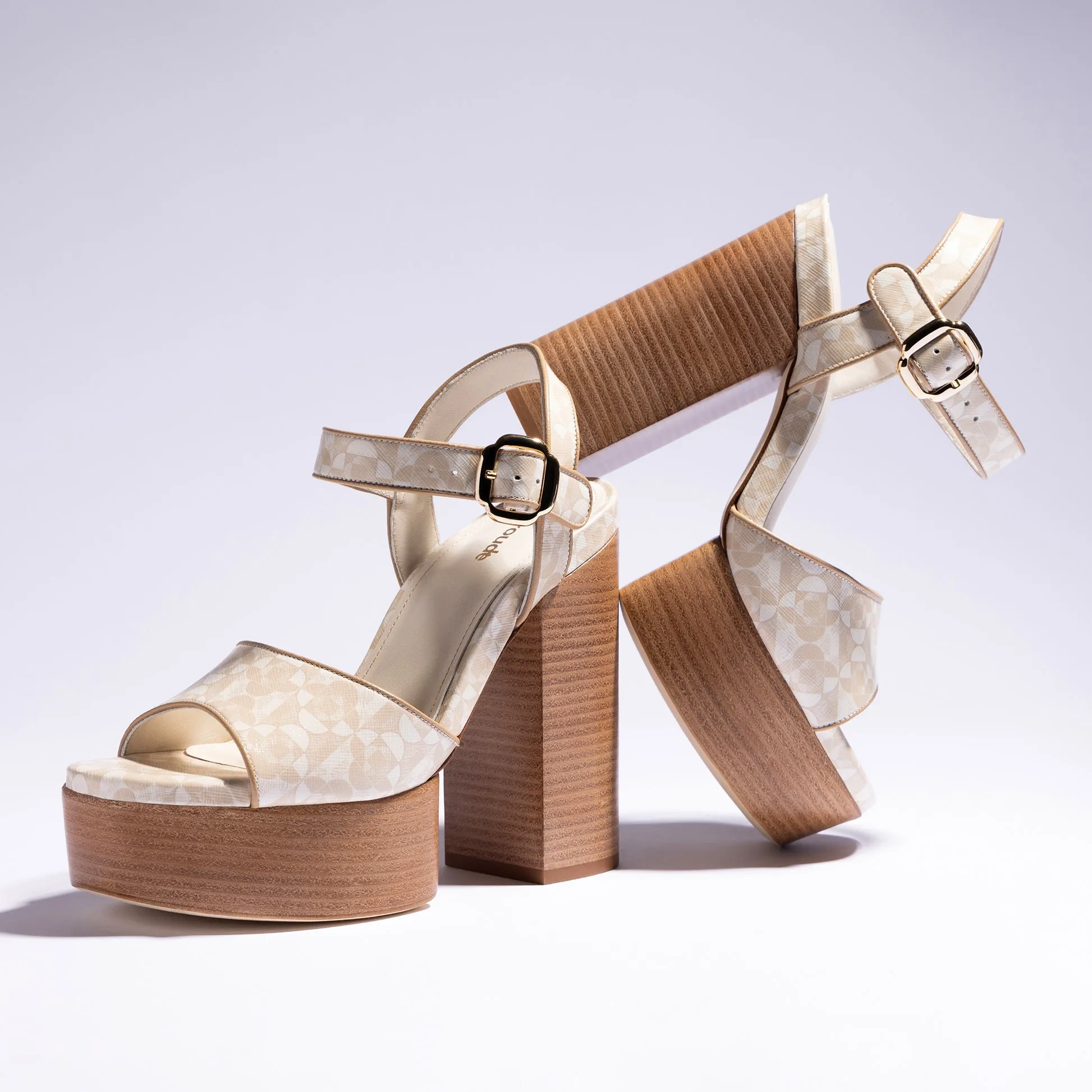 Dual Printed Beige Saffiano Leather Vanessa Platform Sandal