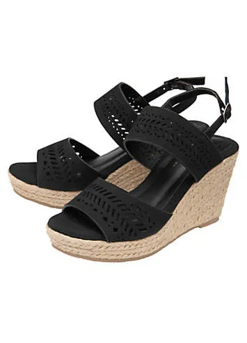 Dunlop Cece Black Double Strap Wedges